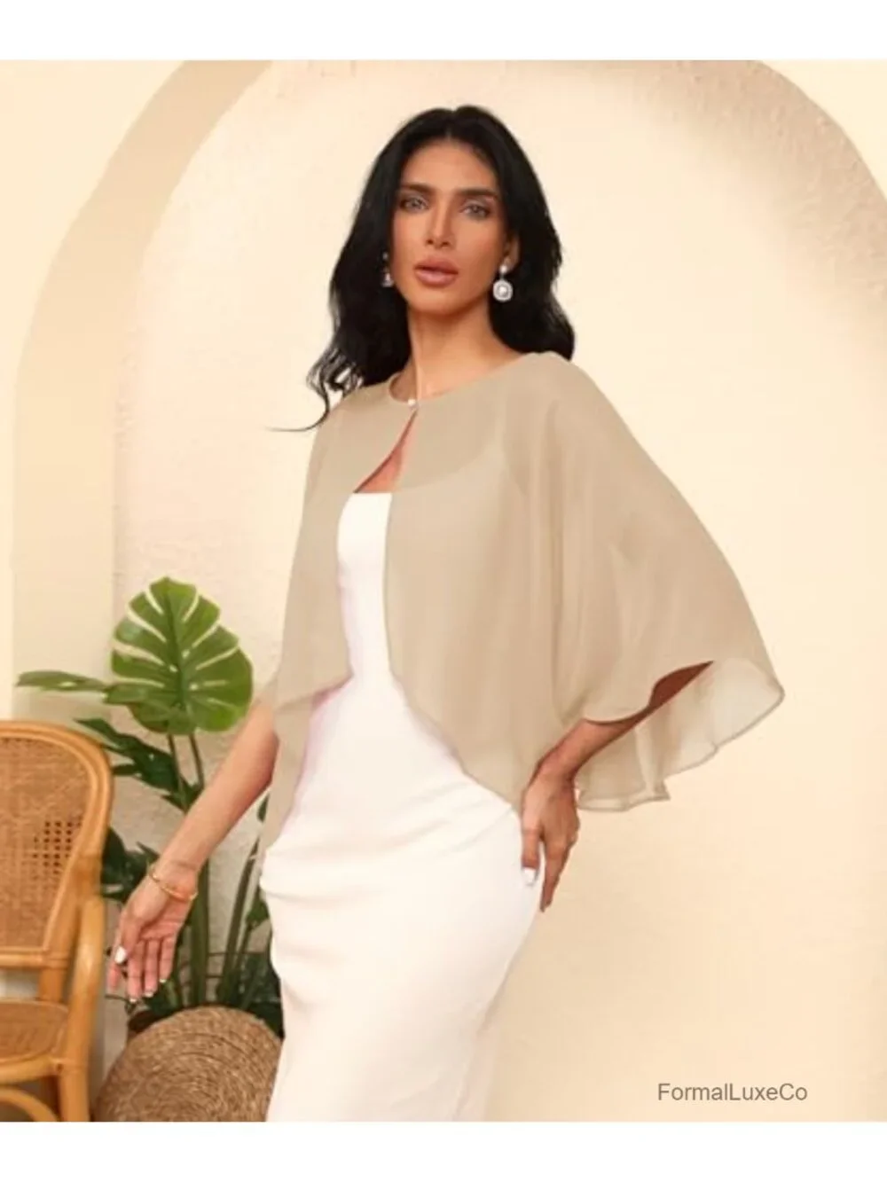 Chiffon Capelet Shawl Wrap for Women, Wedding Cape Cover Up, Bridal Shrug,
